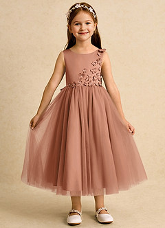 Azazie Malva Flower Girl Dresses Bronzer Ball-Gown Bow Tulle Dress image1