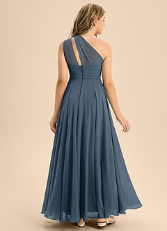 Azazie Charlize Junior Abito A-Line in Chiffon Plissettato Blu Nettuno image2