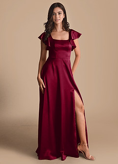 Azazie Bondi Bridesmaid Dresses Burgundy A-Line Bow Metallic Satin Dress image5