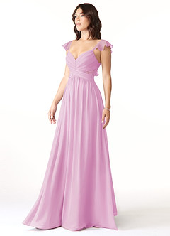 Azazie Lissa Abiti da Damigella Abito A-Line in Chiffon Pizzo Rosa Confetto image4