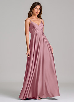 Azazie Amani Bridesmaid Dresses Vintage Mauve A-Line Pleated Stretch Satin Dress image1