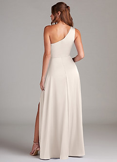 Azazie Brooke Bridesmaid Dresses White Alabaster A-Line One Shoulder Stretch Satin Dress image8