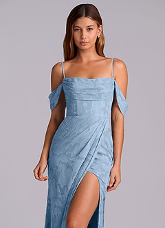 Azazie Johana Bridesmaid Dresses Powder Blue Mermaid Off the Shoulder Floral Burnout Convertible Dress image2