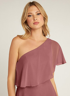 Azazie Lizzy Jurken voor bruidsmeisjes Jurk van Chiffon met A-Lijn One-Shoulder Amethist image7