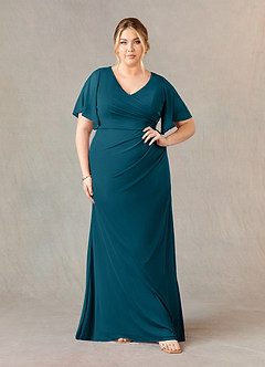 Azazie Selah Mother of the Bride Dresses Ink Blue A-Line V-Neck ruched Mesh Dress image6