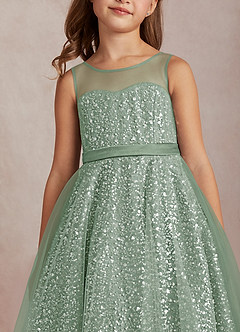 Azazie Siwa Blumenmädchenkleider A-Linie Mit Perlen Tüll Kleid Matcha image4