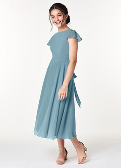 Azazie Payton Junior Abito A-Line in Chiffon Fiocco Blu Lunatico image5