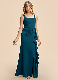 Azazie Adrienne Junior Ink Blue Sheath Pleated Stretch Satin Dress image6