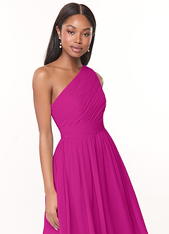 Azazie Katrina Bridesmaid Dresses Fuchsia A-Line One Shoulder Chiffon Dress image5