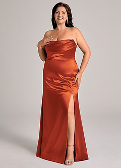 Azazie Saige Bridesmaid Dresses Paprika Sheath Off the Shoulder Metallic Satin Convertible Dress image12