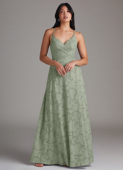 Azazie Davis Bridesmaid Dresses Agave A-Line Pleated Floral Burnout Dress image3