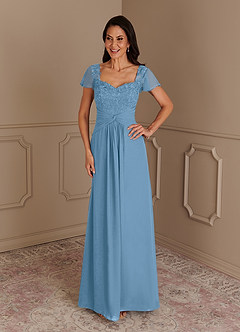 Azazie Gwenyth Mother of the Bride Dresses Steel Blue A-Line Lace Chiffon Dress image3