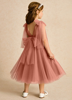 Azazie Dori Robe Demoiselle D'honneur Fillette Robe Trapèze en Tulle Rayé Mai Tai image3