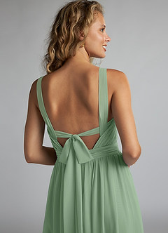 Azazie Aziza Bridesmaid Dresses Matcha A-Line V-Neck Pleated Chiffon Dress image6