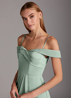 Azazie Mena Bridesmaid Dresses Agave A-Line Off the Shoulder Mesh Convertible Dress image2