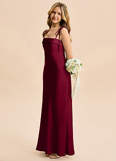 Azazie Willa Junior Burgundy A-Line Bow Stretch Satin Dress image3