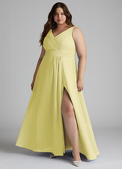 Azazie Karina Bridesmaid Dresses Lemon Sorbet A-Line Pleated Chiffon Dress image6