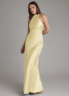 Azazie Dimitra Brudtärnklänningar Klä av A-Linje i Stretch Satin Plisserad Citronsorbet image6