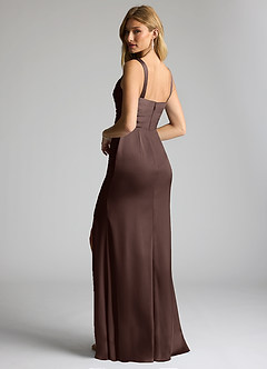 Azazie Elida Bridesmaid Dresses Ganache Sheath Pleated Stretch Satin Dress image2