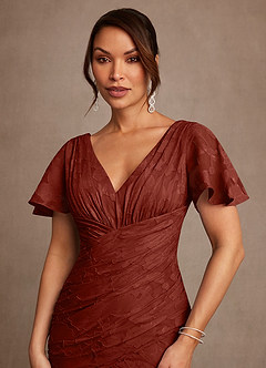 Azazie Jolene vestidos de madre de la novia Vestido de Terracota de Devorado Floral de Corte Sirena con Plisado image5