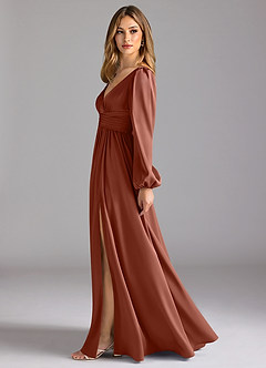 Azazie Norah Brautjungfernkleider A-Linie Stretch-Satin Kleid Rotbraun image4