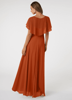 Azazie Jamie Robes de demoiselle d'honneur Robe Trapèze en Mousseline de soie Orange Brûlée image5
