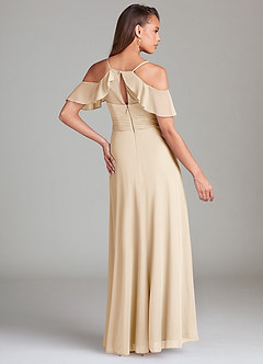 Azazie Dakota Jurken voor bruidsmeisjes Jurk van Mesh met A-Lijn Off the Shoulder Champagne image4