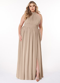 Azazie Iman Bridesmaid Dresses Taupe A-Line A-Line Ruched Chiffon Dress image8