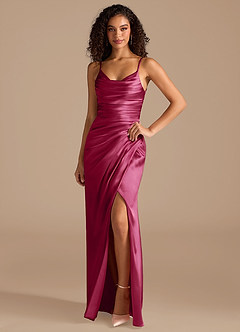 Azazie Deandra Bridesmaid Dresses Burgundy Mermaid Pleated Metallic Satin Dress image1