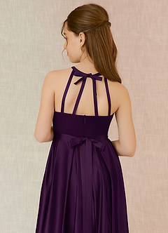 Azazie Arianthe Junior Grape A-Line with Pockets Stretch Satin Dress image7