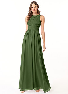 Azazie Luz Bridesmaid Dresses Olive A-Line Lace Chiffon Dress image3