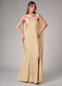 Azazie Kinsley Bridesmaid Dresses Gold Mermaid Side Slit Stretch Satin Dress image5