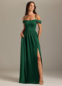 Azazie Calianna Bridesmaid Dresses Dark Green A-Line Off the Shoulder Stretch Satin Convertible Dress image5
