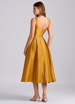 Azazie Amalie Bridesmaid Dresses Butterscotch A-Line Pleated Stretch Satin Dress image5