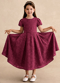 Azazie Princes Flower Girl Dresses Burgundy A-Line Pleated Floral Burnout Dress image3