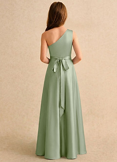 Azazie Puddles Junior Formal Flower Girl Dresses Dusty Sage A-Line One Shoulder Stretch Satin Dress image2