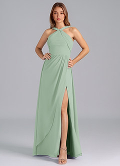 Azazie Mianna Bridesmaid Dresses Agave A-Line Pleated Chiffon Dress image4