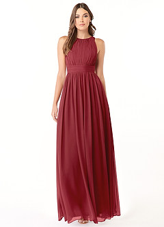 Azazie Luz Bridesmaid Dresses Pomegranate A-Line Lace Chiffon Dress image1