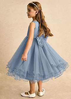 Azazie Lass vestidos de niña de las flores Vestido de Azul Polvoriento de Tul de Corte En A con Lazo image3