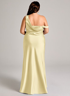 Azazie Madelyn Bridesmaid Dresses Lemon Sorbet Mermaid One Shoulder Stretch Satin Convertible Dress image15