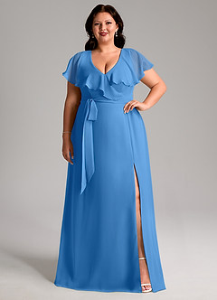 Azazie Lainey Bridesmaid Dresses Blue Jay A-Line with Pockets Chiffon Dress image8