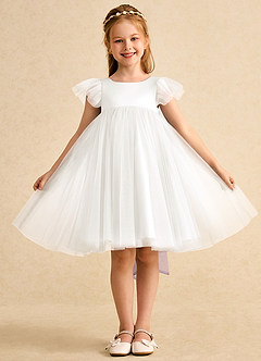 Azazie Munchkin Flower Girl Dresses Ivory Wisteria A-Line Bow Tulle Dress image2