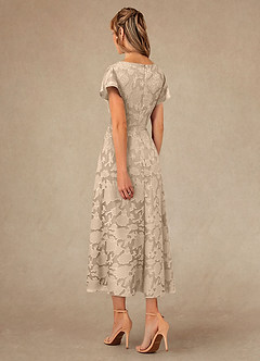 Azazie Vera Mother of the Bride Dresses Champagne A-Line Pleated Floral Burnout Dress image3