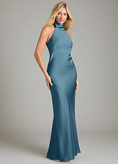 Azazie Velli Bridesmaid Dresses Bermuda Mermaid High Neck Stretch Satin Dress image4