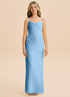 Azazie Mai Junior Steel Blue Sheath Pleated Chiffon Dress image3