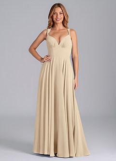 Azazie Darana Bridesmaid Dresses Champagne A-Line Corset Chiffon Dress image1