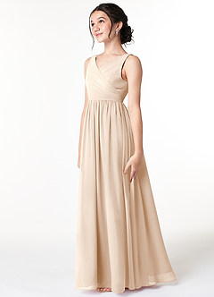 Azazie Sawyer Junior Agave A-Line Pleated Chiffon Dress image4