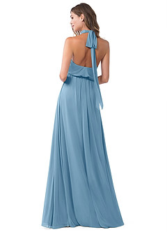 Azazie Landry Bridesmaid Dresses Steel Blue A-Line Pleated Mesh Dress image2