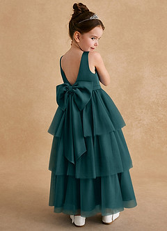 Azazie Megallie Flower Girl Dresses Pine A-Line Bow Tulle Dress image1