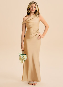 Azazie Emerson Junior Vestido de Oro de Satén Elástico de Corte Recto con Vestidos sin tirantes image4